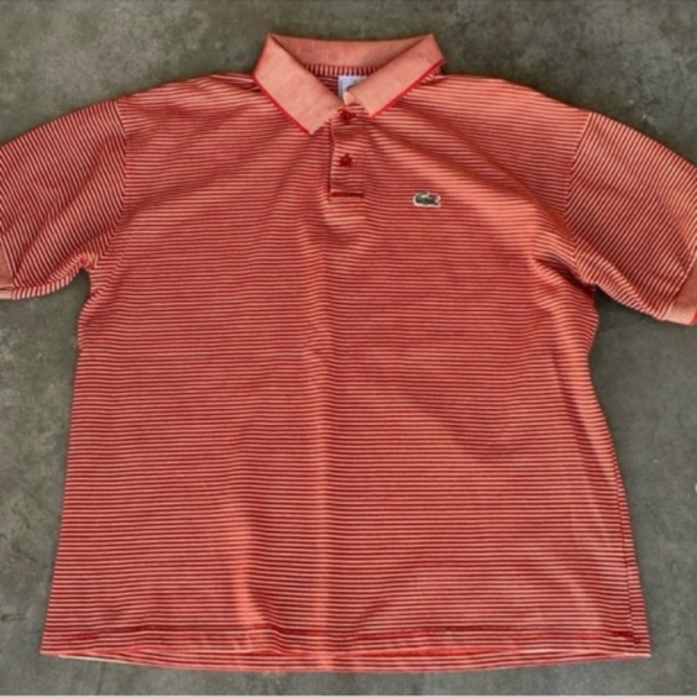 Lacoste Red and White Striped Polo Shirt